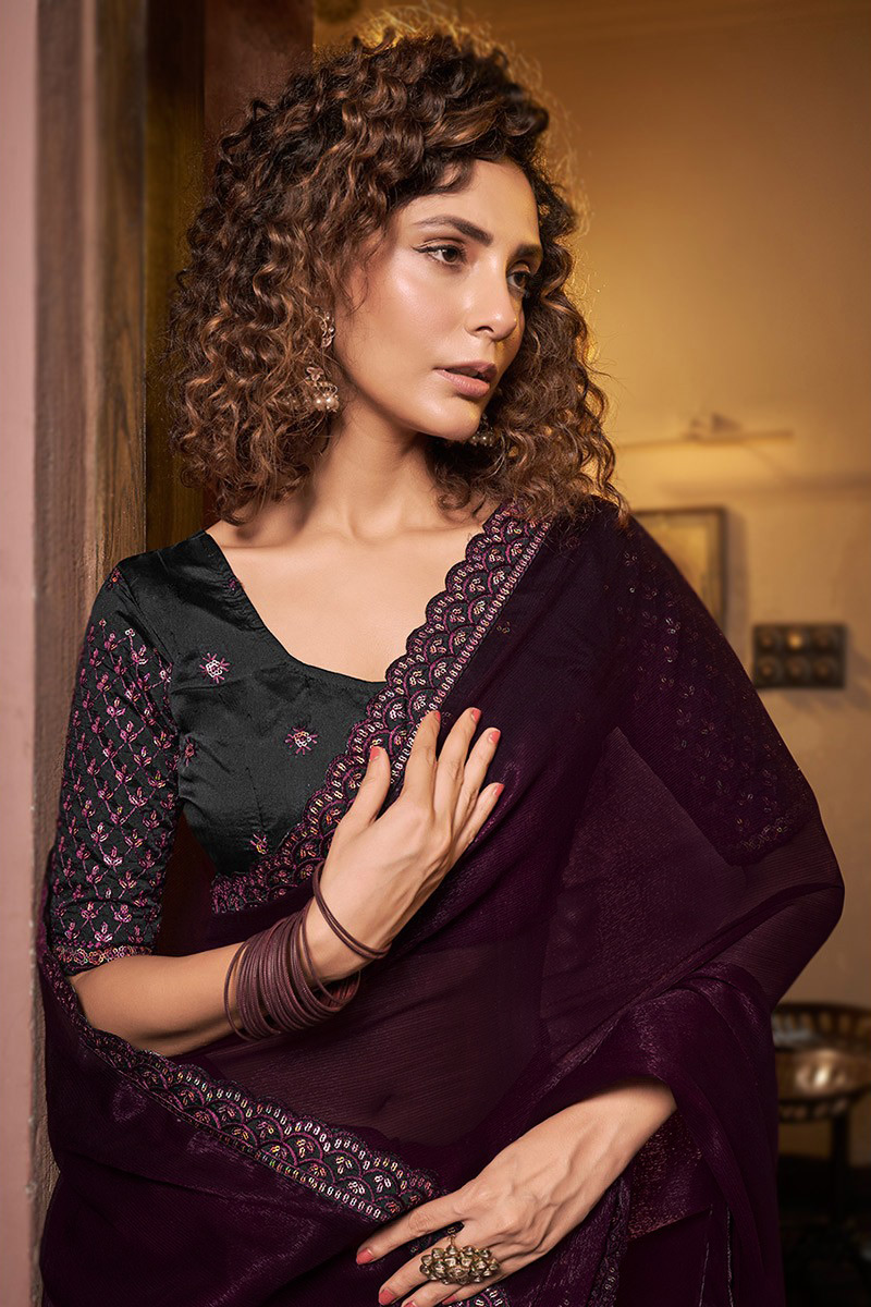 Indian 2024 /Pakistani chiffon purple saree