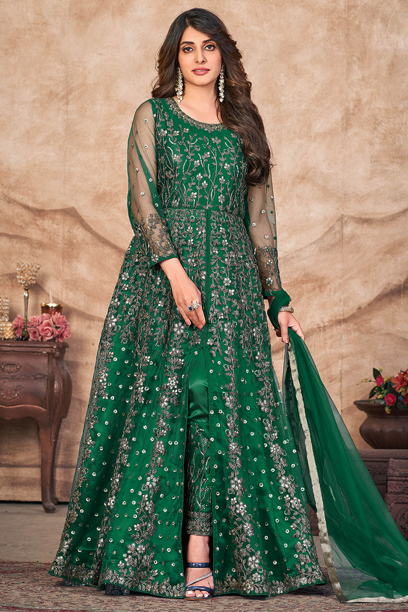 Popular Dori Embroidered Peacock Green Anarkali Suit Popular Dori Embroidered Peacock Green Anarkali Suit