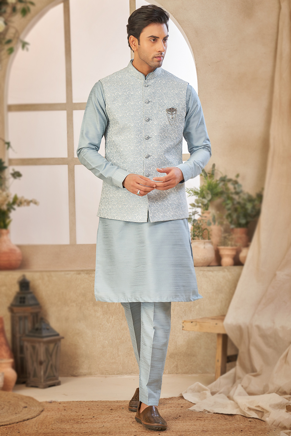 Kurta Pyjama Wedding Party Wear Mens Indian Fashions Long Sleeve Shirt