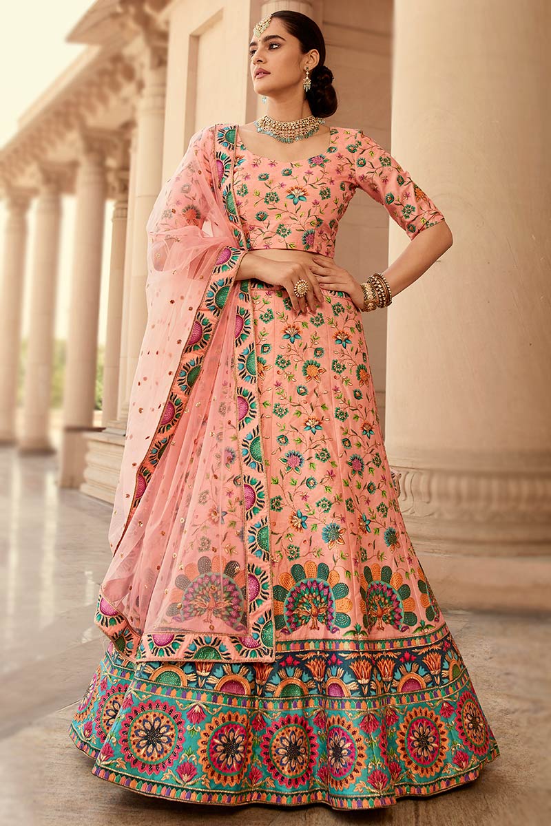 Designer Peach Color Organza Lehenga Choli With floral printed work top ghagra choli for girls Indian Traditional Bollywood Wedding Lengha choli