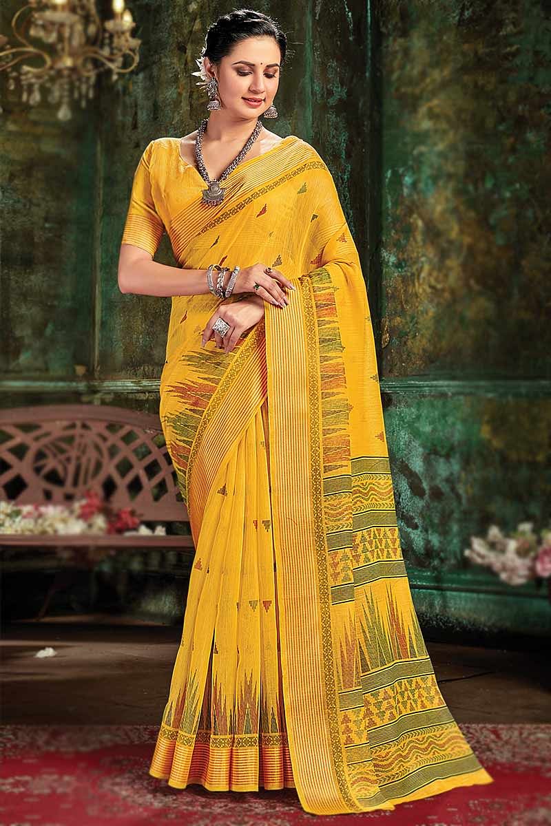 Yellow cotton saree for wedding new arrivals