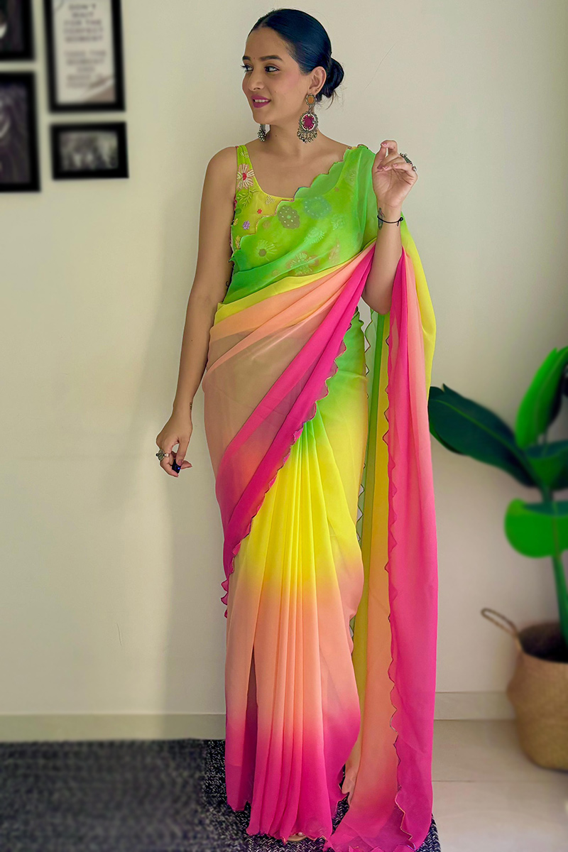 sari Tango Red Embellished Organza Sari