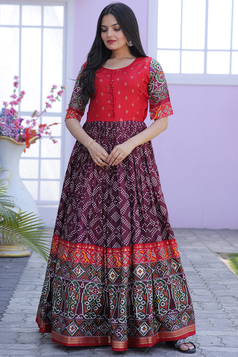 maxi dress music festival Purple Chinon Silk Front Slit Anarkali With Skirt Suit For Indian & Pakistani Wedding Festival main image 1