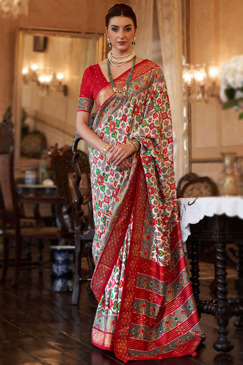 Casual Wear Zari Embroidered Saree in Silk Cream Beige