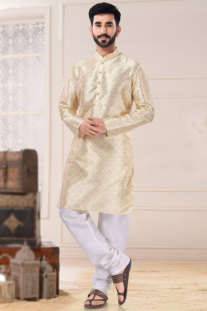 Light yellow kurta white pajama sale