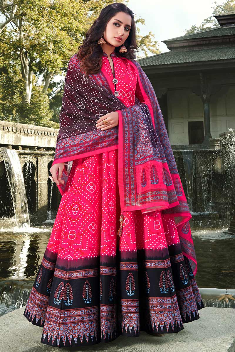 Urban Fashion Printed Hot Pink Anarkali Suit LSTV110823