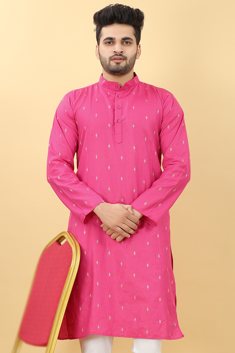 Woven Embroidered Rani Pink Men Kurta MKV00177