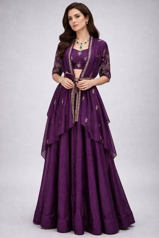 Buy Jacket Style Purple Indian Dresses Online for Women in USA
