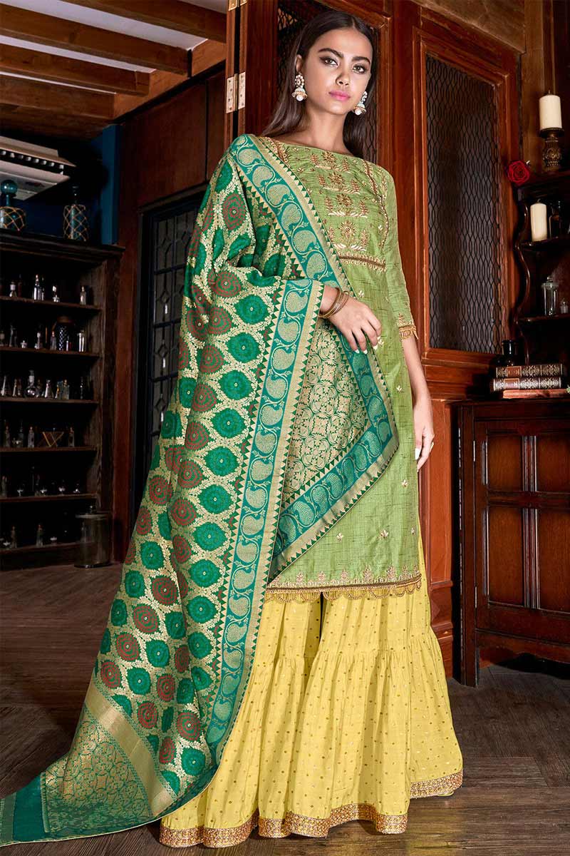 light green colour sharara suit