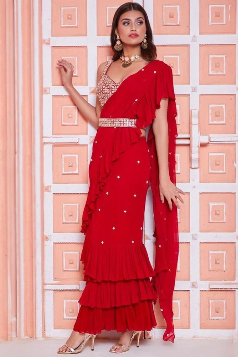Indo Western Saree With Belt Lilac Indo Western Saree With Belt