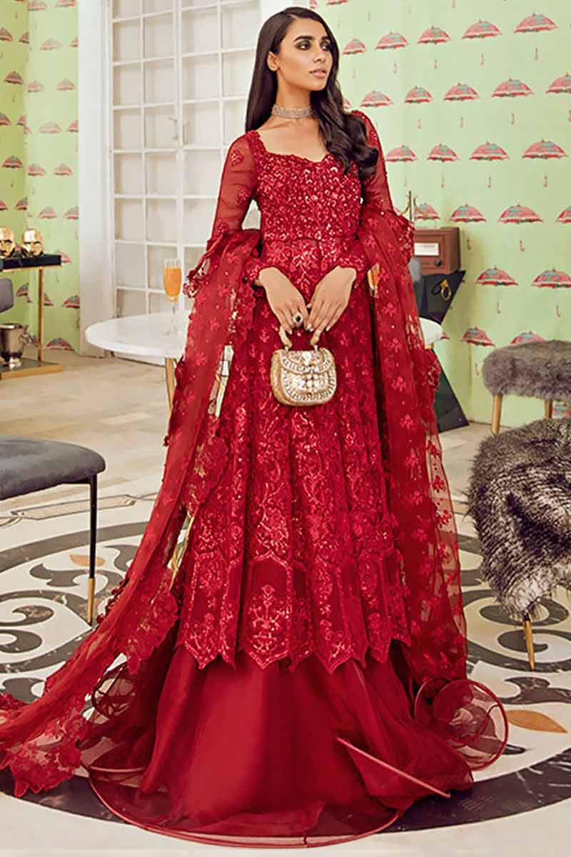 Red Net Embroidered Indian Karva Chauth Lehenga Choli LLCV09355