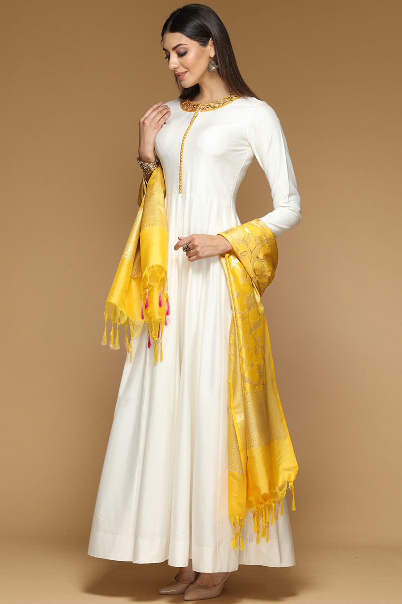 Yellow and hot sale white indian dress