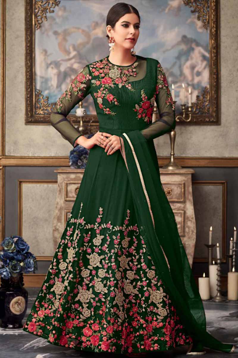 Buy Resham Embroidered Net Dark Green Eid Anarkali Suit Online - LSTV03165 | Andaaz Fashion Buy Resham Embroidered Net Dark Green Eid Anarkali Suit Online - LSTV03165 | Andaaz Fashion