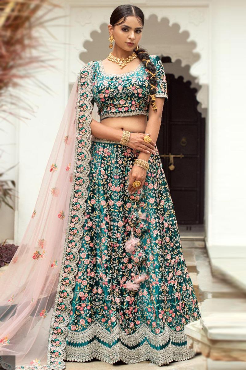 Teal green velvet lehenga choli for women indian wedding store wear lengha choli bridal wear lehenga choli engagement wear party wear lehenga chol