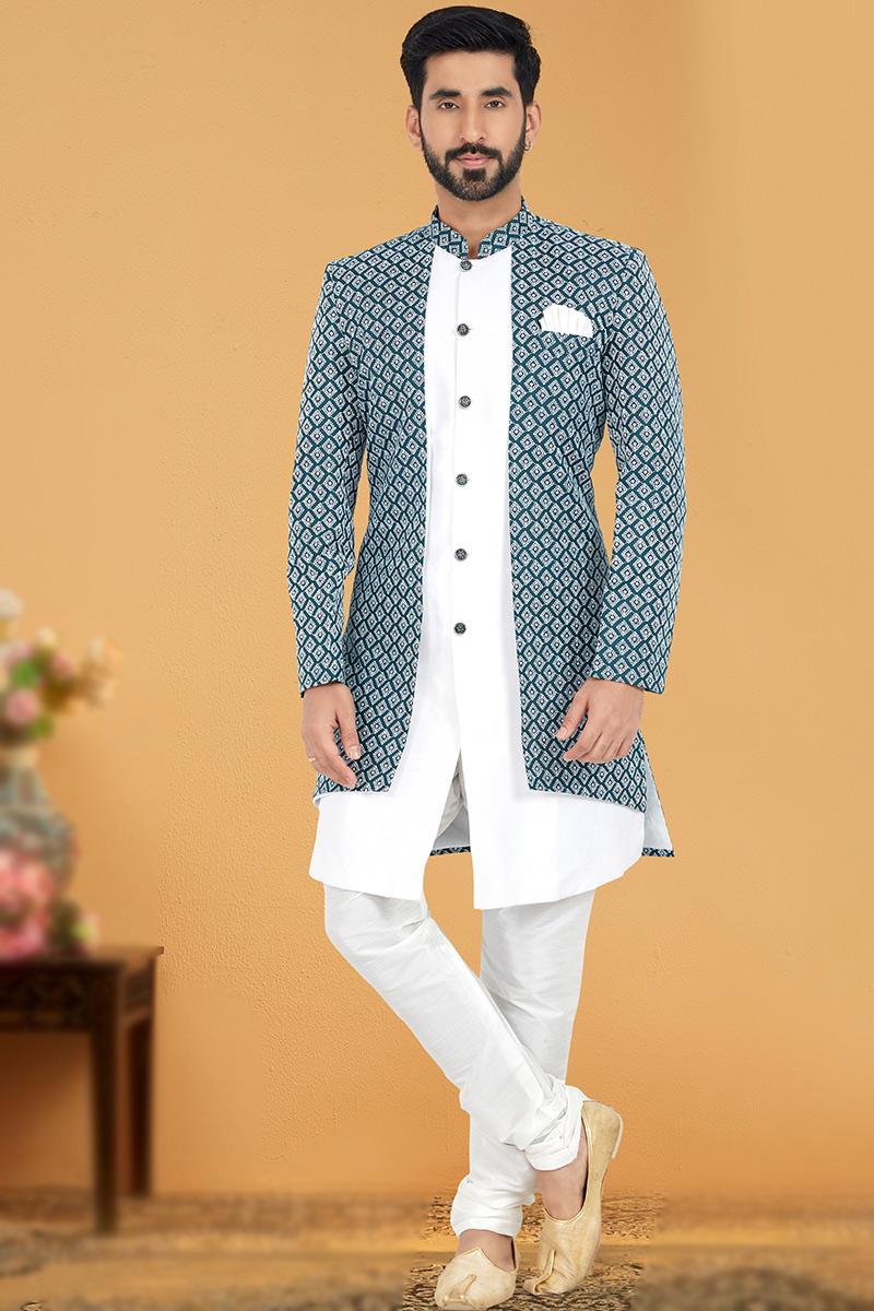 Boutique Collection White Men's Sherwani Churidar with Resham Thread ...
