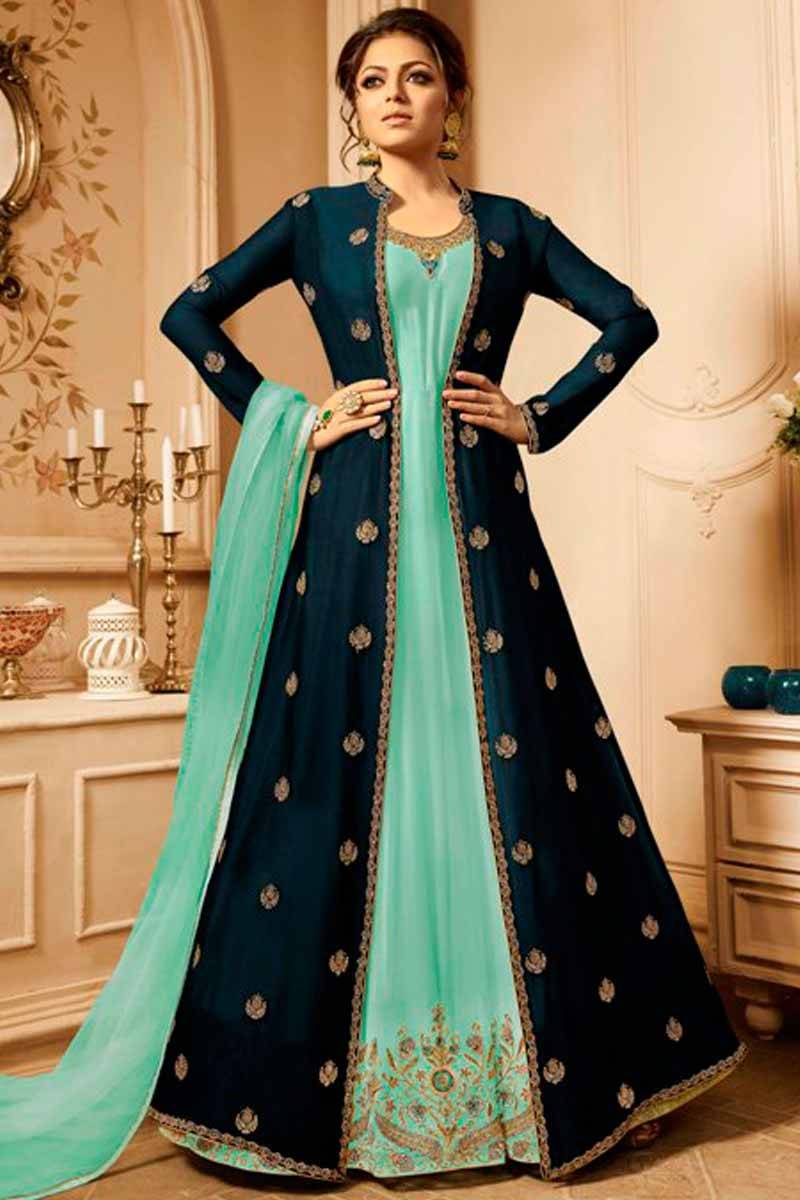 Buy Resham Work Light Sea Green Georgette Anarkali Suit Online - LSTV03187