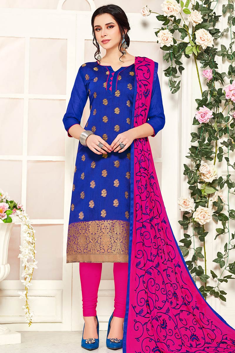 Buy Royal Blue Banglori Silk Indian Churidar Suit Online