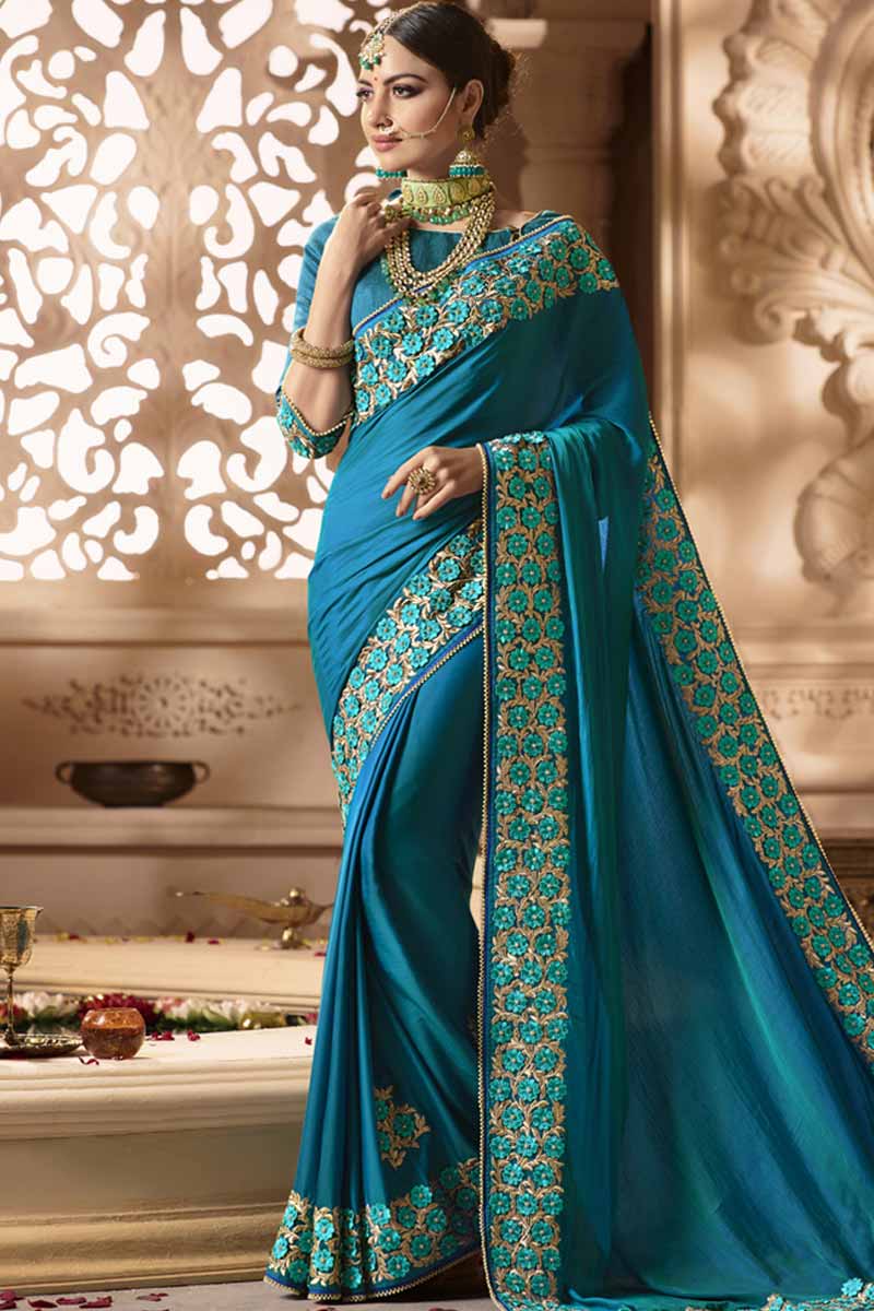 Buy Online Saree Shopping Royal Blue Silk Asian Saree Boat Neck Online 