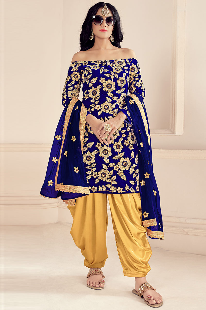 blue velvet patiala suit