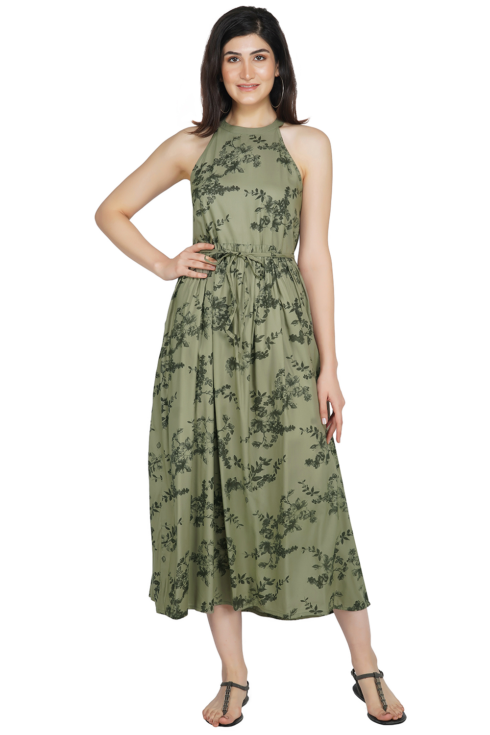 white christmas dresses Midi Sage Green Casual Party Dress with Ruffle Skirt– PromGirl