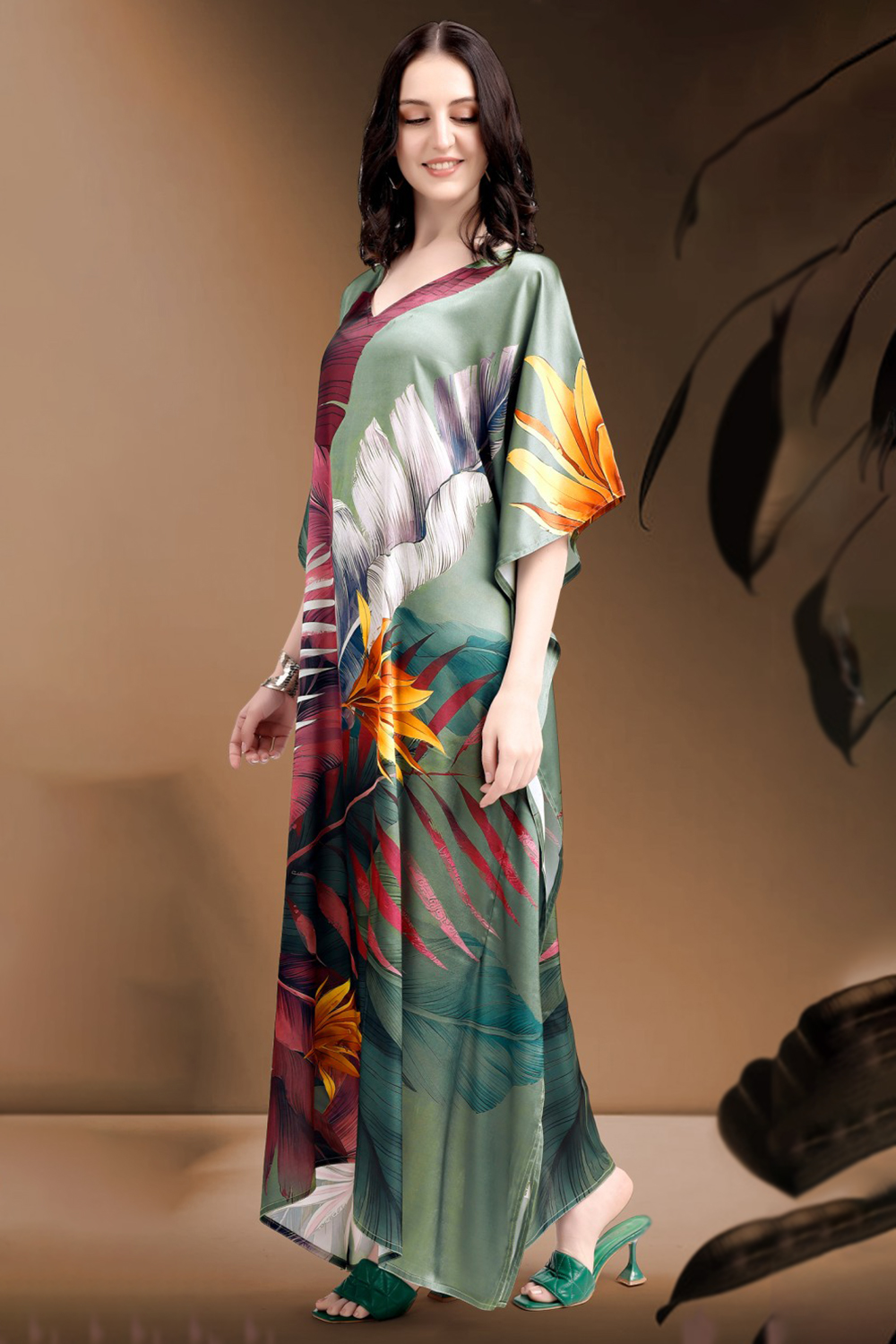 sage green kaftan dress The Belted Kaftan Dress – orianalifestyle.com main image 0