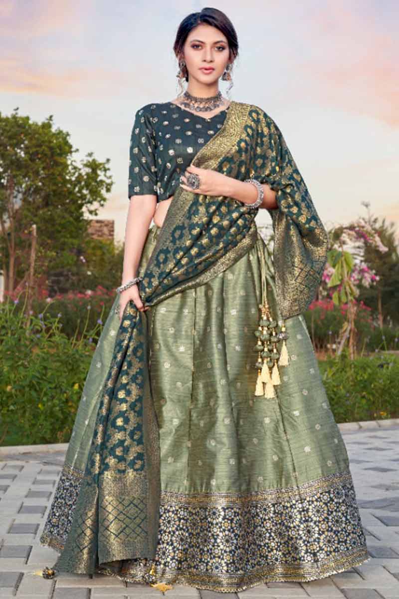 Sage Green Silk Indian Designer Lehenga Sage Green Silk Indian Designer Lehenga
