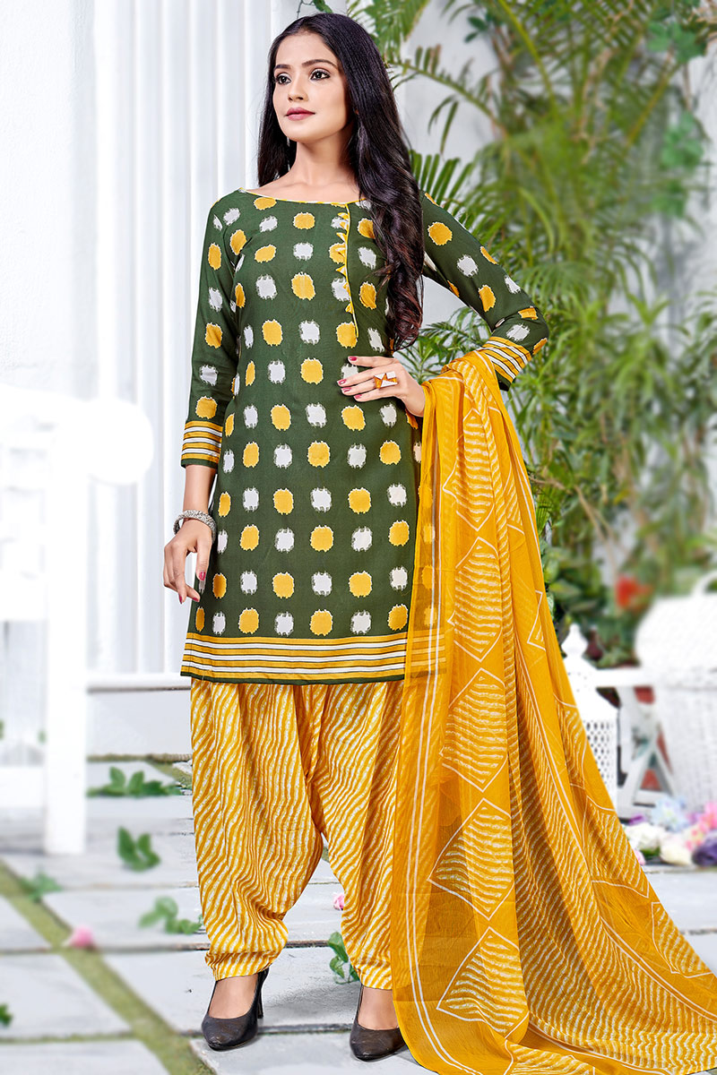 Salamander Green Printed Crepe Casual Wear Salwar Suit