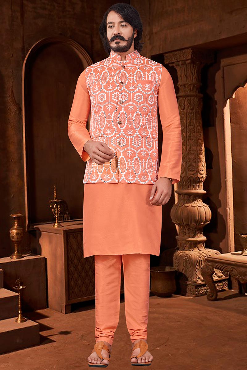 Men Kurta Pajama for Wedding Wear in Silk Navy Blue