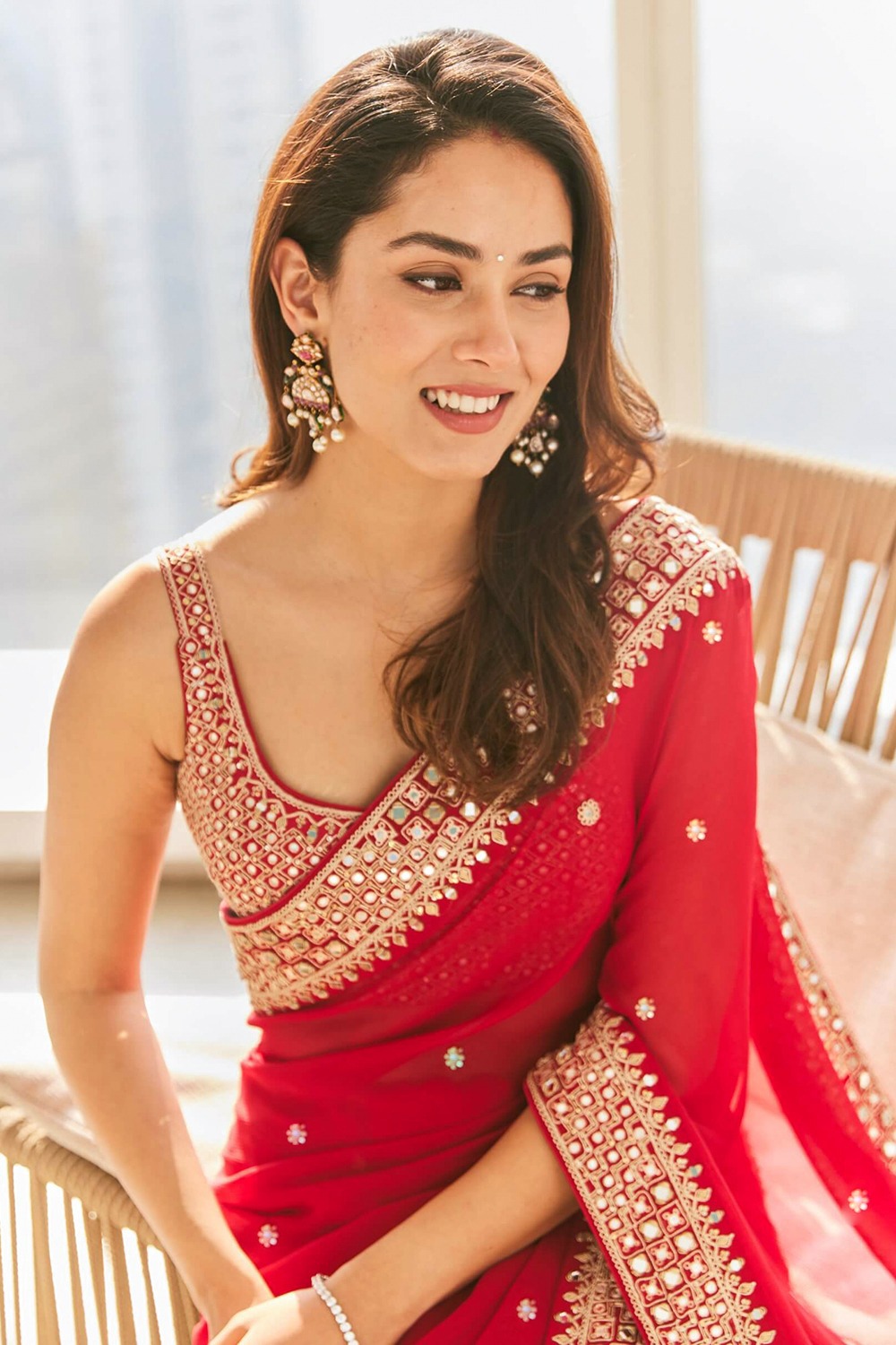 Embroidered Georgette Cherry Red Light Weight Saree SARV176783