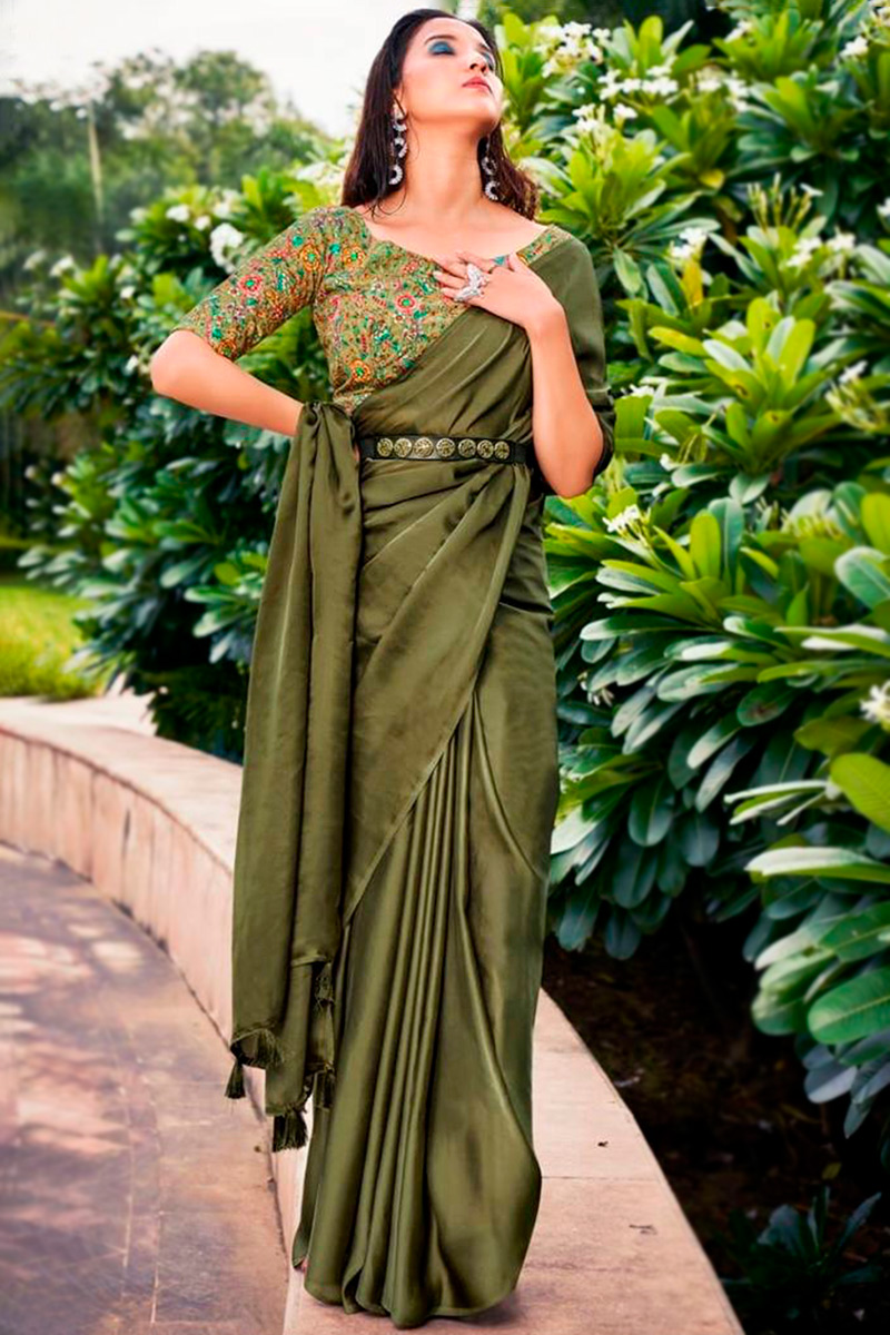 plain saree with belt