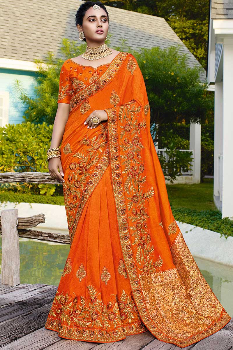 Orange colour bridal saree new arrivals