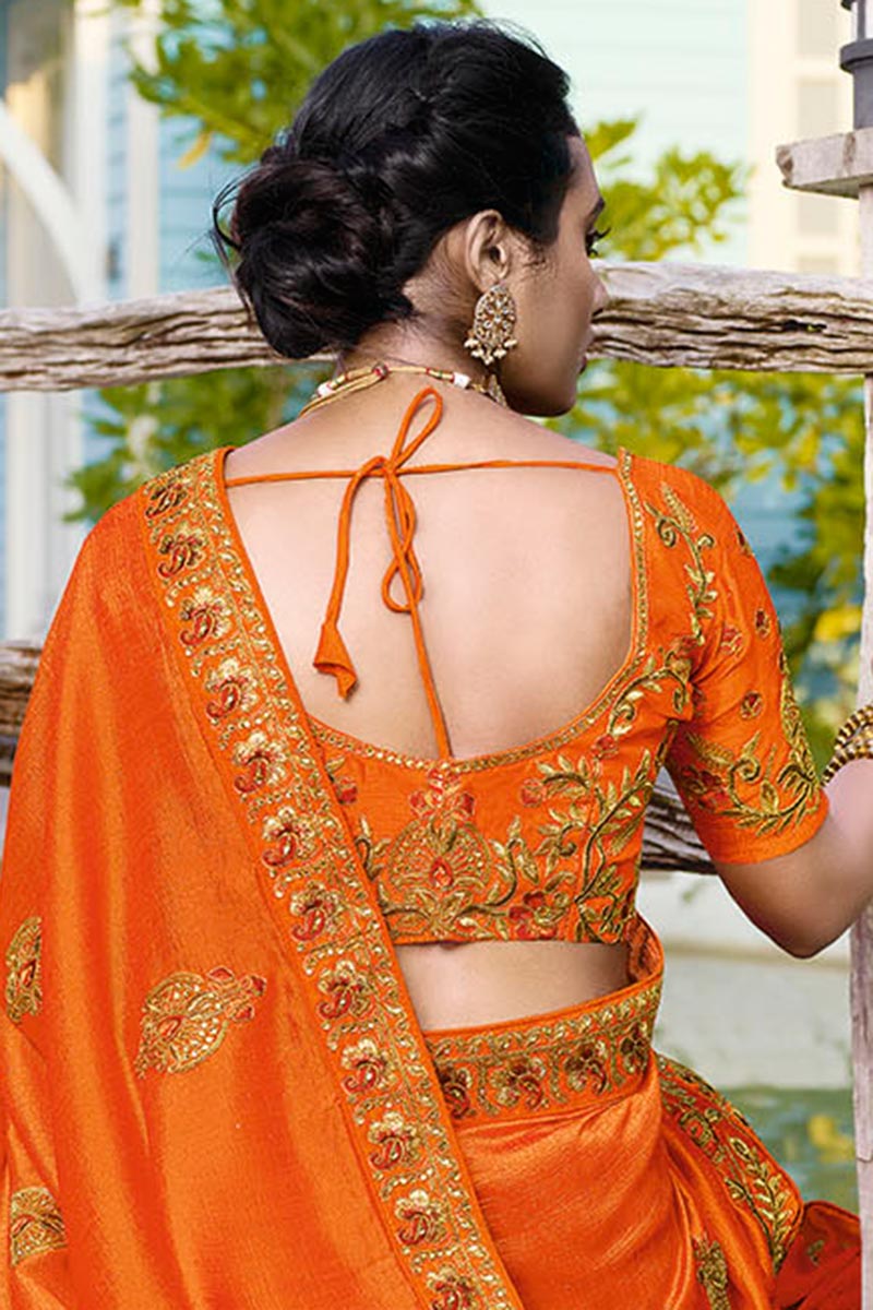 Buy Satin Silk Wedding Saree In Orange Color Online SARV08186 Andaaz Fashion