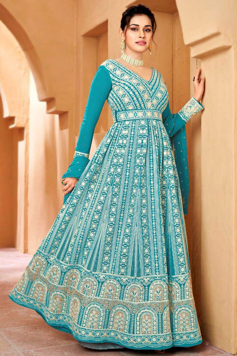 Georgette Sea Blue Anarkali Suit LSTV122576