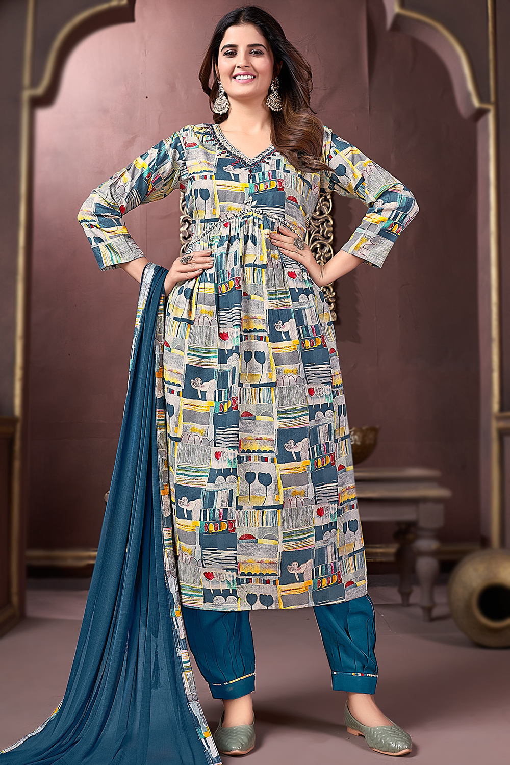 blue dress for baby girl Cotton A-Line Kurta Pant with Dupatta Suit Set for Women – Sukriti Store