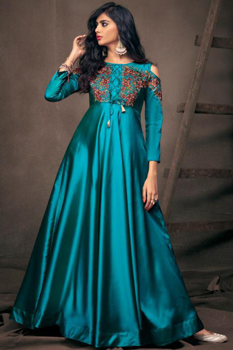 sea blue anarkali