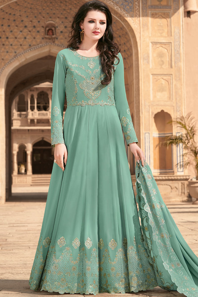 Sea Green Georgette Embroidered Anarkali Suit Sea Green Georgette Embroidered Anarkali Suit