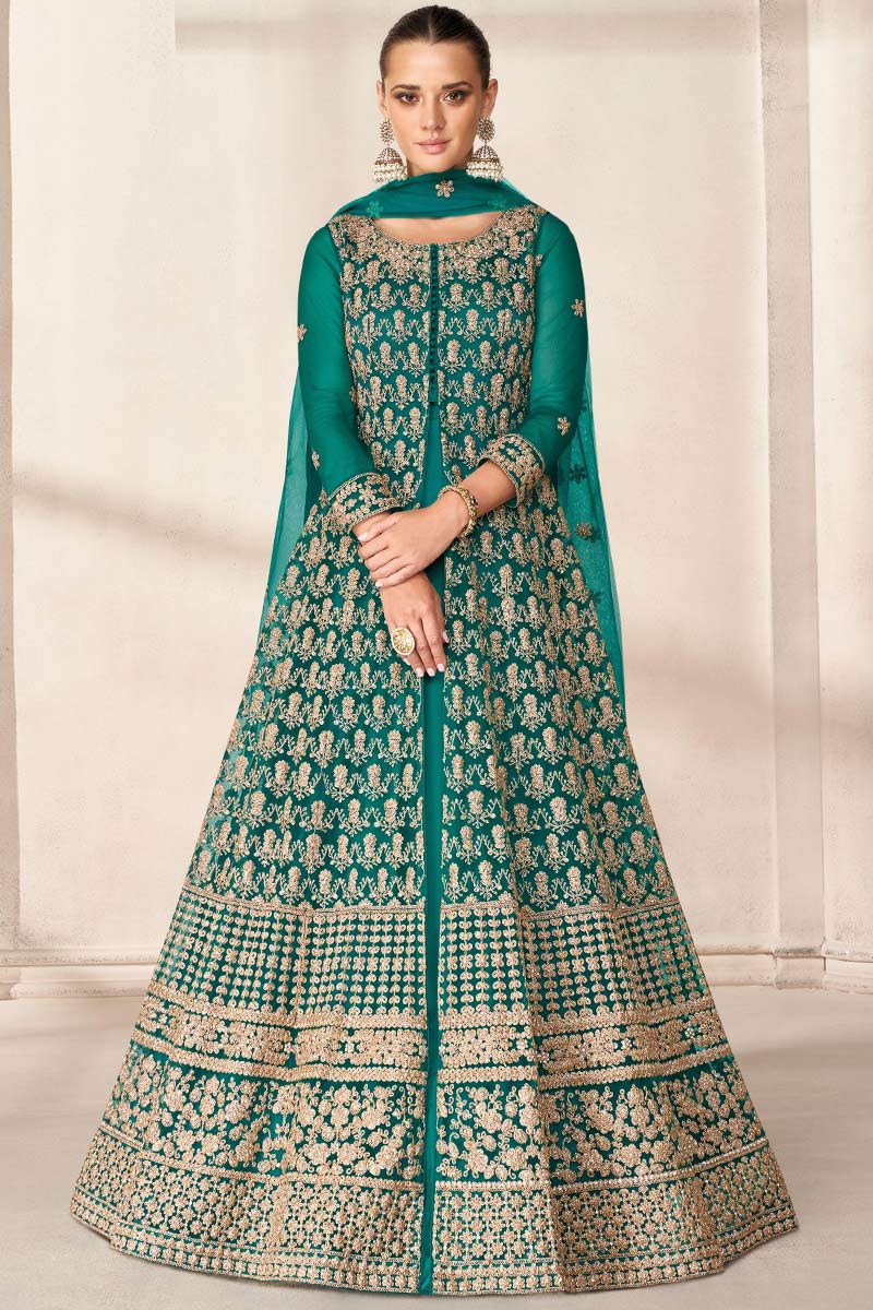 sea green anarkali dress Sea Green Skirt & Pant Style Designer Anarkali Suit main image 1