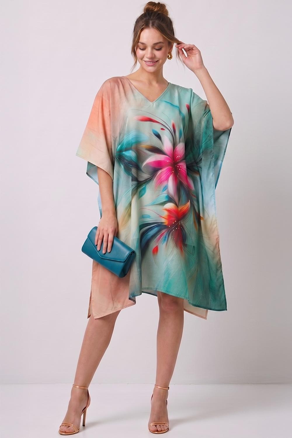Seafoam Green Cotton Printed Kaftan For Casual Wear