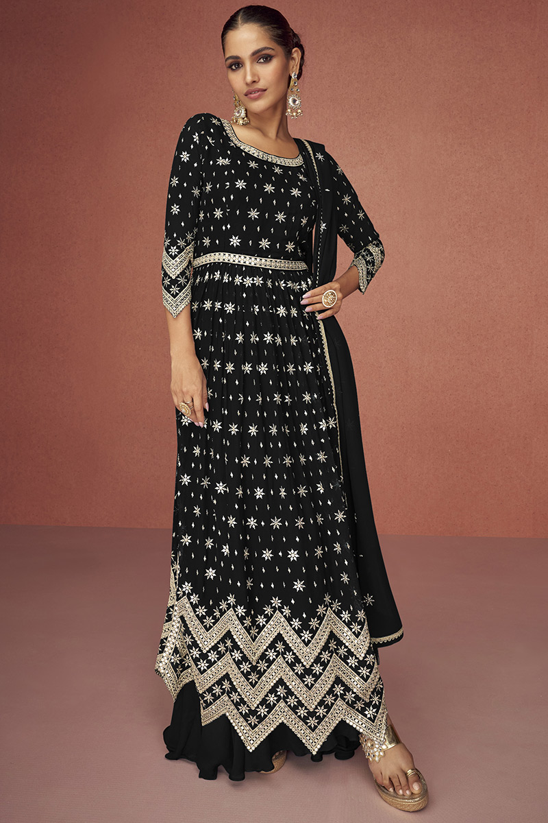 Black and white anarkali dress best sale