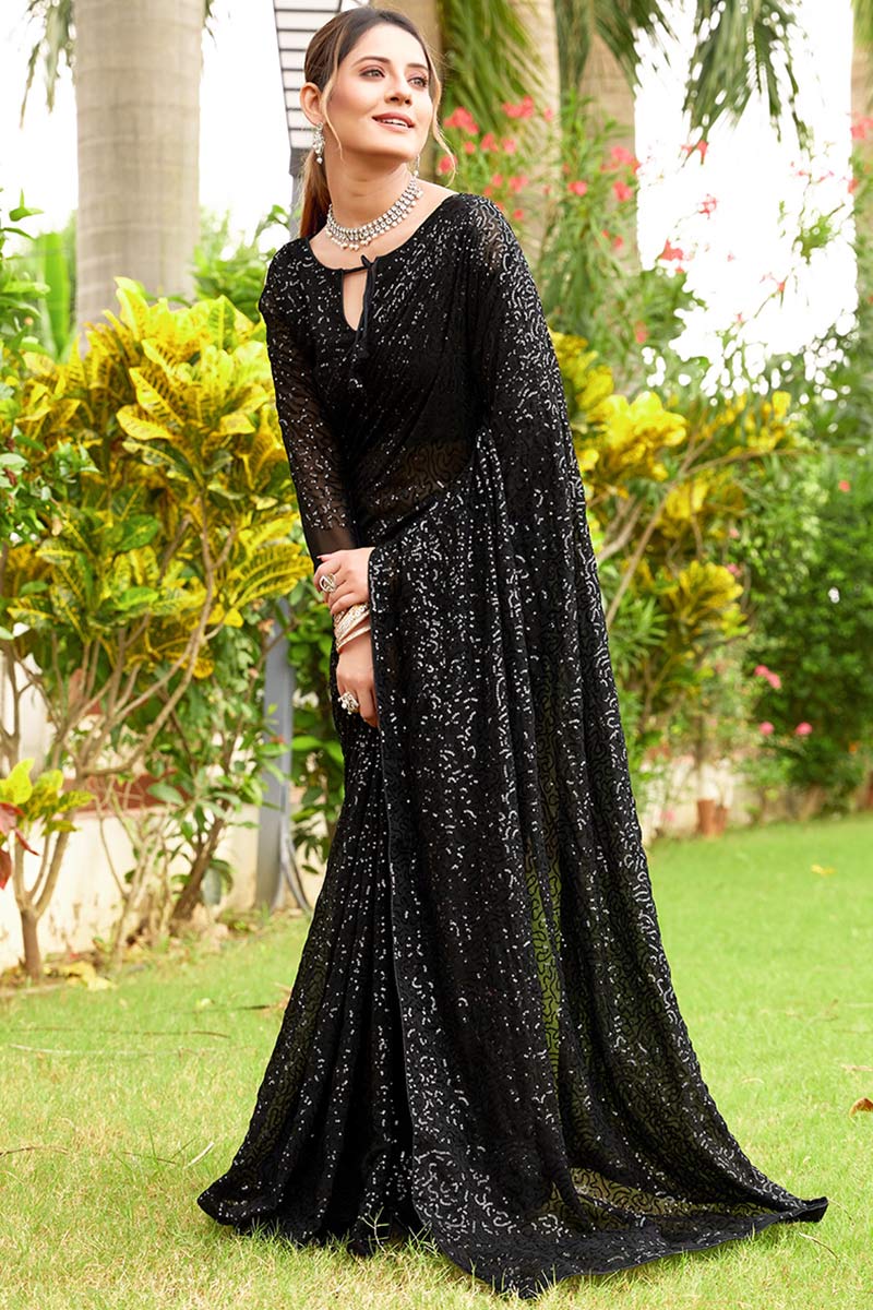 Black top Sequence Georgette Saree with Blouse