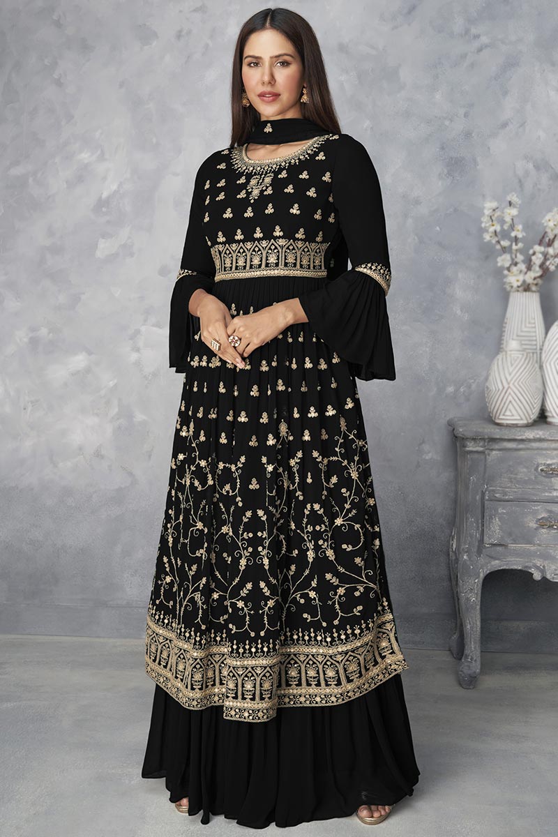 Buy Cheap Indian Suits Georgette Black Sharara Suit LSTV115558