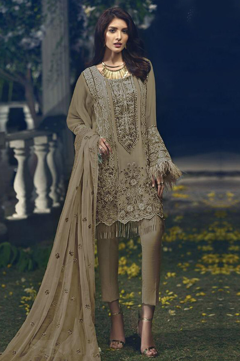 Designer Fashions Thread Work Embroidered Crocodile Green Trouser Suit  LSTV110720