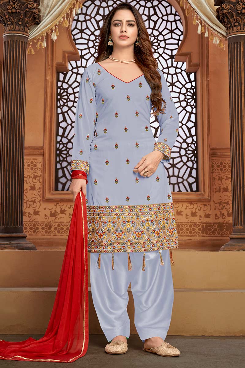 plain grey patiala suit