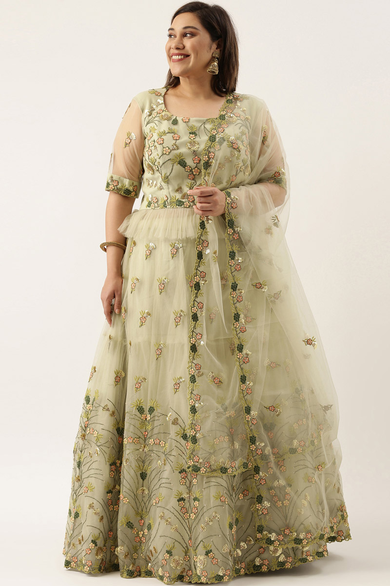 Wedding Dress Lehenga in Sage Green Embroidered Fabric LLCV09824 Wedding Dress Lehenga in Sage Green Embroidered Fabric LLCV09824