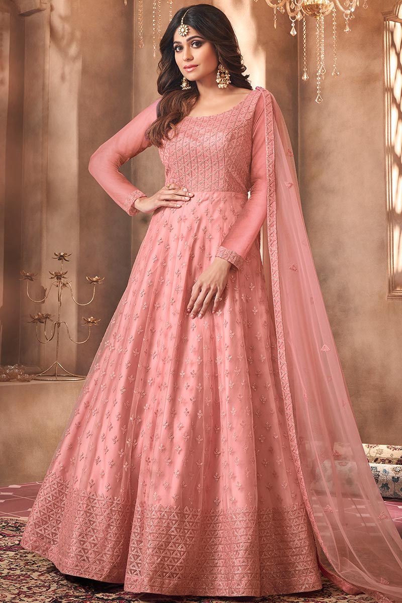 Net Gown Baby Pink Colour Gown Party Wear Girls Peachish Pink