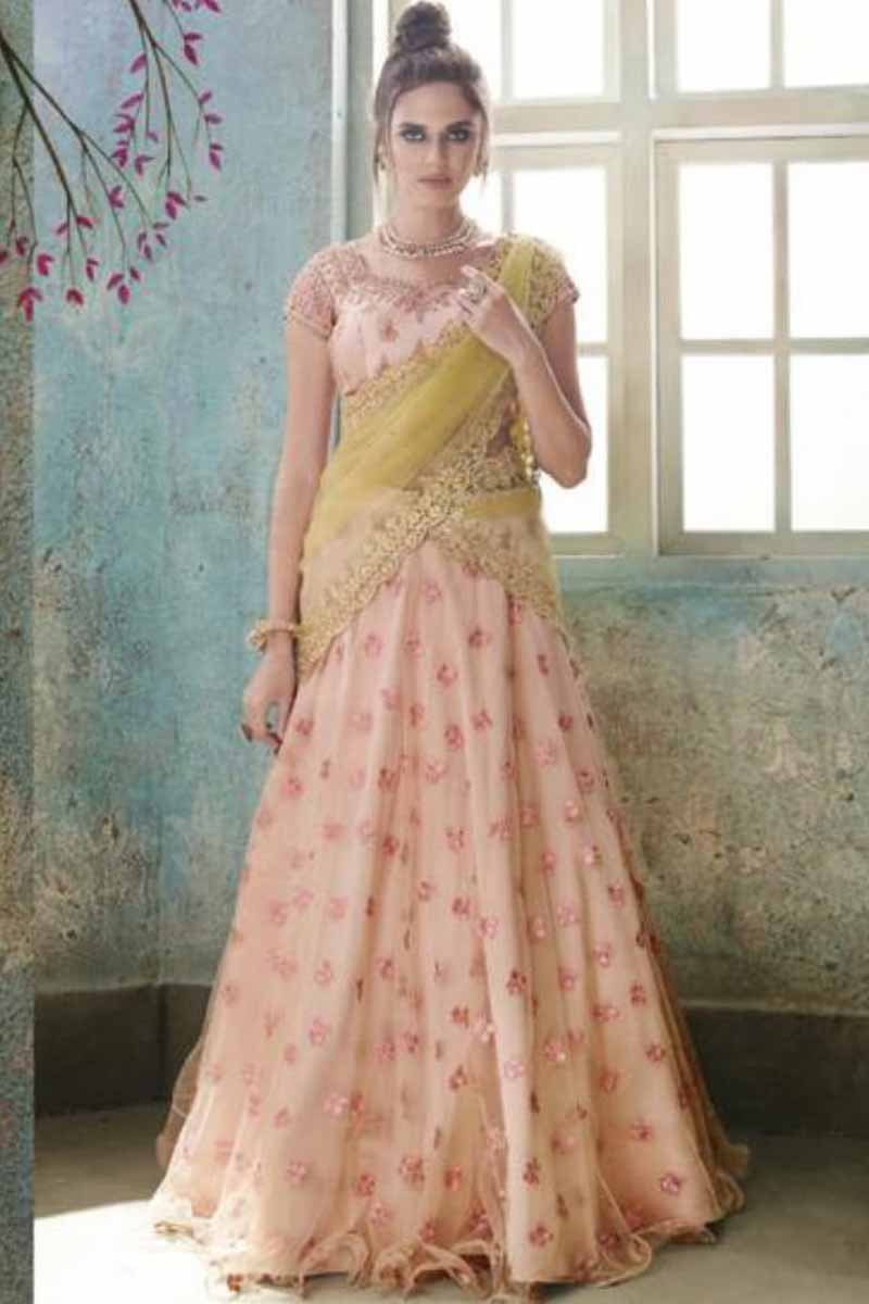 Buy Shell Pink Net Lehenga With Banglori Silk Choli Online LLCV00489 Andaaz Fashion