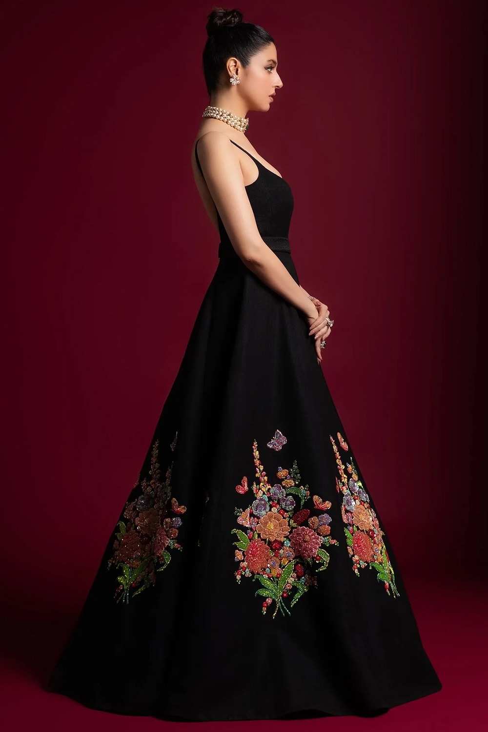 Silk Black Party Wear Sequins Embroidered Gown LSTV132676