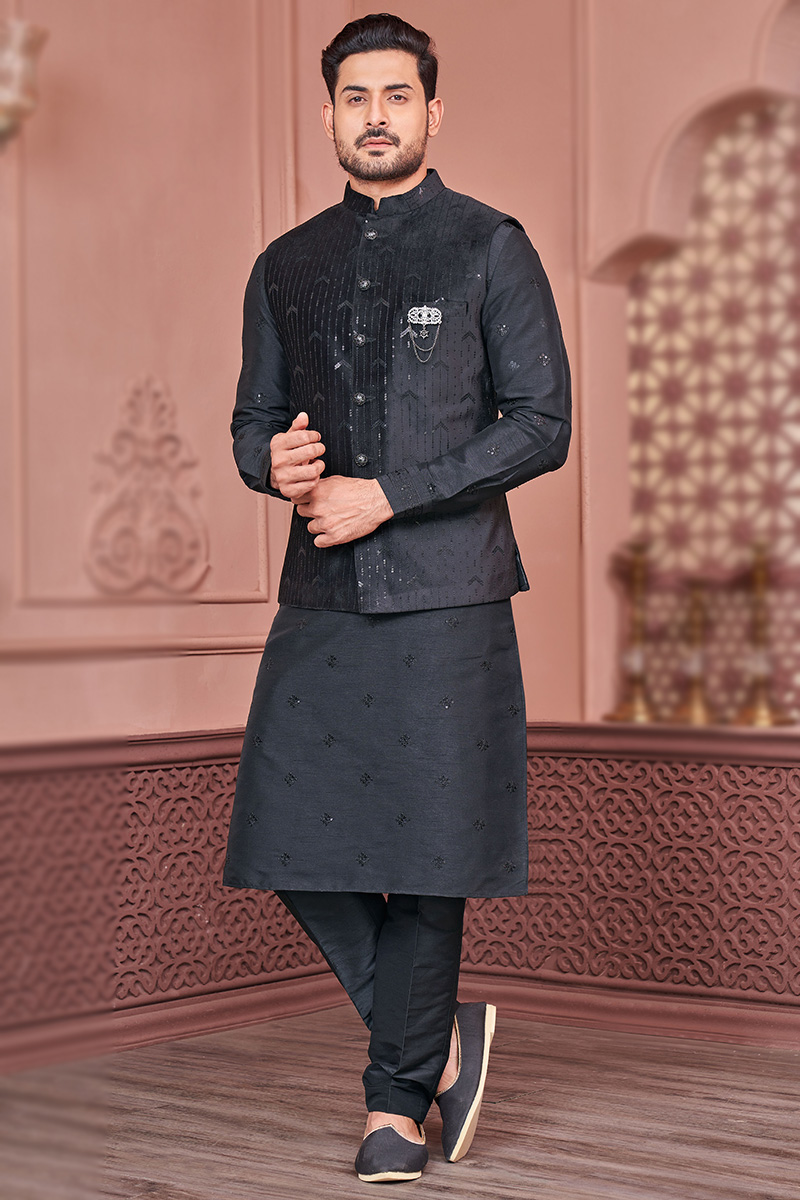 Black kurta pajama jacket combination sale