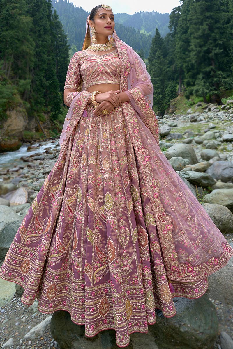 Silk Dusty Pink Stone Embroidered Panelled Lehenga LLCV117272 Silk Dusty Pink Stone Embroidered Panelled Lehenga LLCV117272