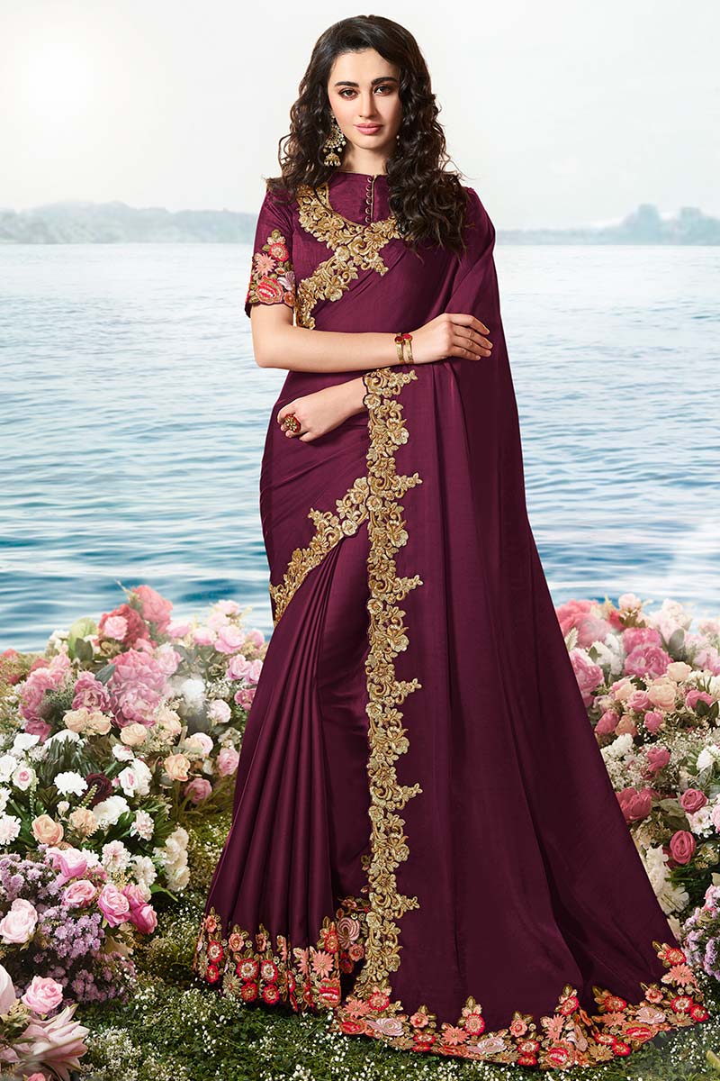 grape colour wedding saree